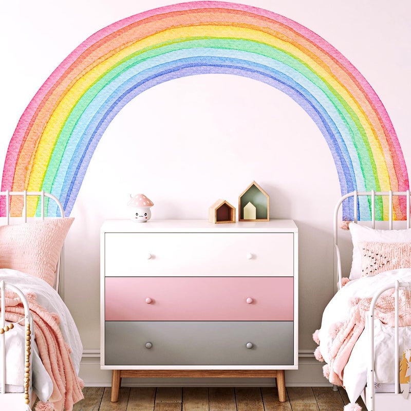 Kingarch Large Watercolor Rainbow Wall Decals, Colorful Peel and Stick Vinyl Nursery Wall Decor, Removable Home Room Wall Decor Murals Stickers for Kids Girls Toddler Bedroom Living Room Playroom - Image 1
